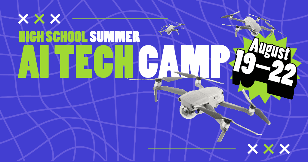 High school summer camp banner with drones integrated with technology