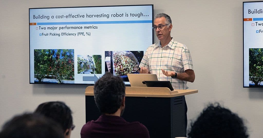 Dr. Stavros Vougioukas with audience in the foreground in the AIFS seminar room