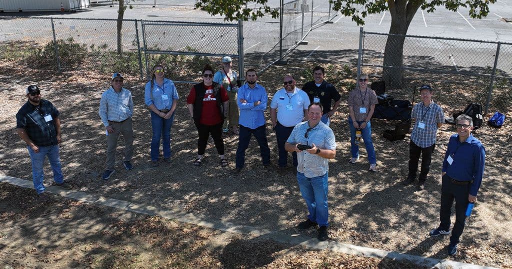 Group of teachers with two instructors photographed from the drone during the AgTech Workshop